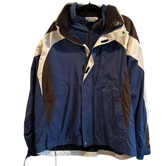 Columbia Windbreaker Men Interchange Large Outdoor Coloblock Fleece Zip Blue - Picture 1 of 7